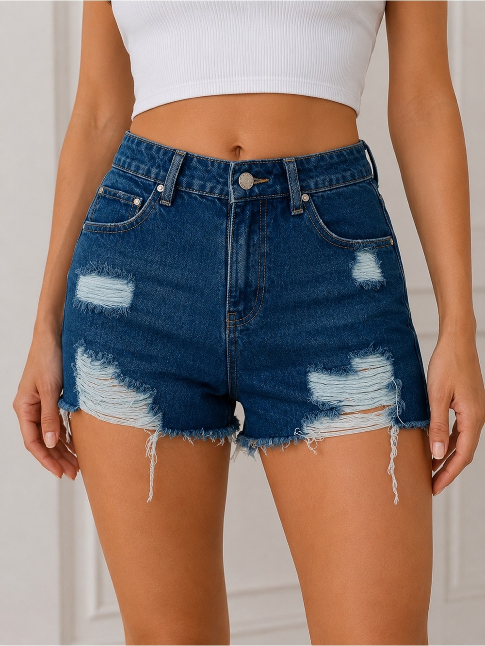 Blue Age Women’s Junior’s Distressed High Rise Medium Wash Denim Blue Jeans